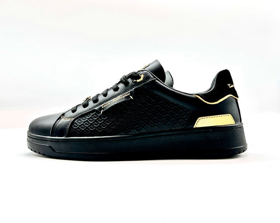 LAMBORGHINI Sneakers tennis in pelle nera e oro