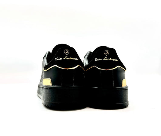 LAMBORGHINI Sneakers tennis in pelle nera e oro