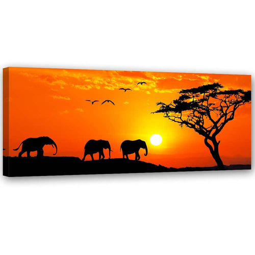 Quadro su tela, Africa tramonto elefanti