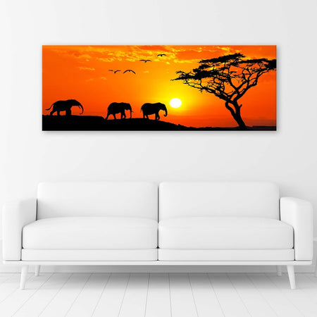 Quadro su tela, Africa tramonto elefanti