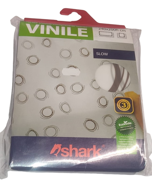 SHARK - TENDA DA DOCCIA COMPLETA DI GANCI IN VINILE LINEA SLOW 240x200h cm - COLORE BIANCO CON DECORAZIONI MARRONI