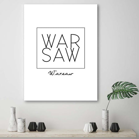 Quadro su tela, Iscrizione Varsavia in bianco e nero
