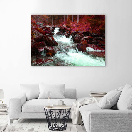 Quadro su tela, Torrente di montagna foresta rosso