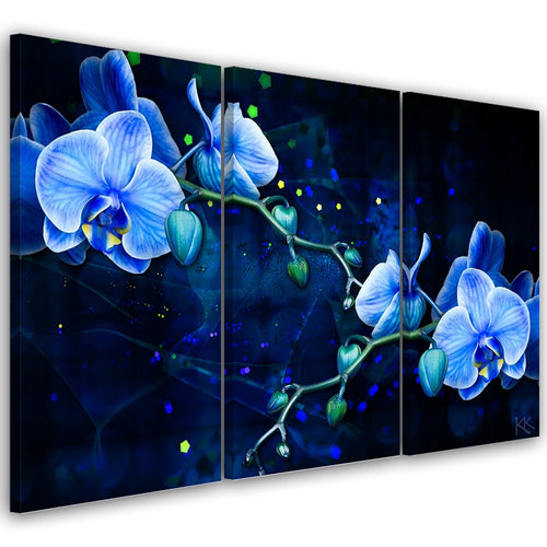Quadro su tela 3 pannelli, Fiore di orchidea blu