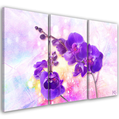 Quadro su tela 3 pannelli, Fiore di orchidea viola