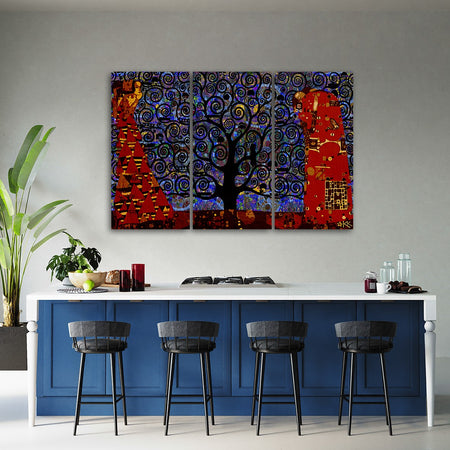 Quadro su tela 3 pannelli, Blue Tree of Life Abstraction