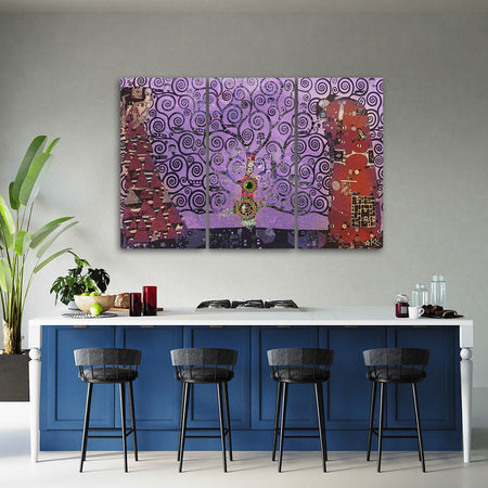 Quadro su tela 3 pannelli, Astrazione viola dell'albero della vita