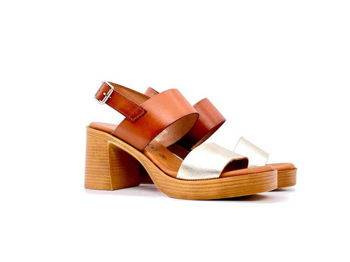 LUXDIVE Sandalo Donna Cuopla Cuoio Gold
