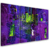 Quadro su tela 3 pannelli, Astrazione dipinta a mano viola
