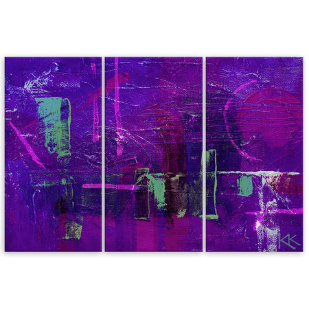 Quadro su tela 3 pannelli, Astrazione dipinta a mano viola