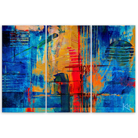 Quadro su tela 3 pannelli, Mano di astrazione blu pinto