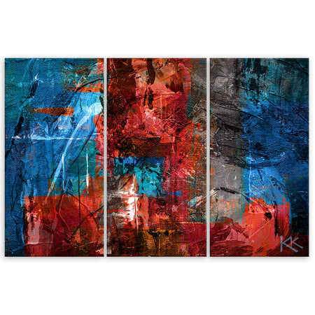 Quadro su tela 3 pannelli, Abstrazione dipinta a mano rossa