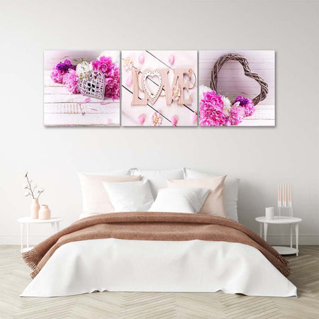 Quadri Quadro Multipannello Fiore rosa iscrizione LOVE