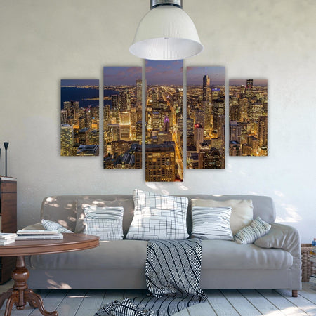 Quadro su tela 5 pannelli Notte della città di Chicago