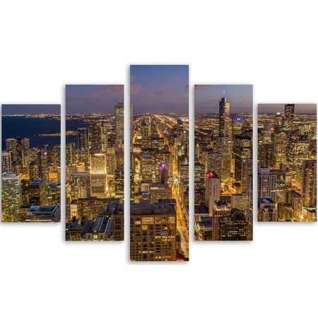 Quadro su tela 5 pannelli Notte della città di Chicago