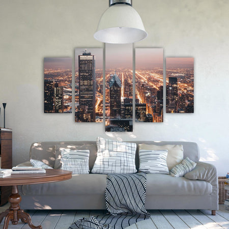 Quadri Quadro 5 pezzi Stampa su tela Grattacielo città notte