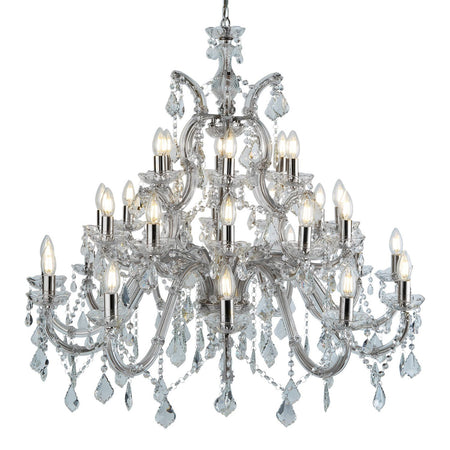 Lampadario Classico Marie Therese Acciaio Cromo Vetro Trasparente 30 Luci E14