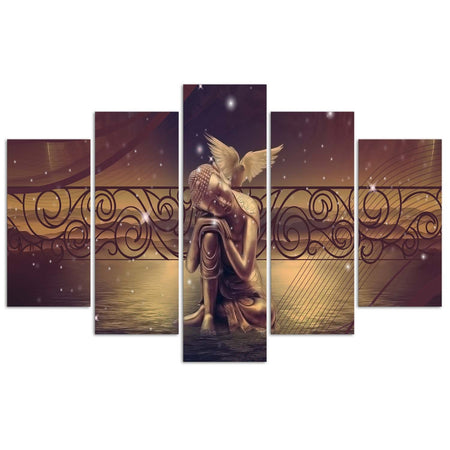 Quadri Quadro 5 pezzi Stampa su tela Buddha Brown Feng Shui