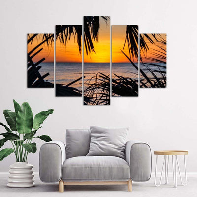 Quadro su tela 5 pannelli Spiaggia Mare Sabbia Tramonto