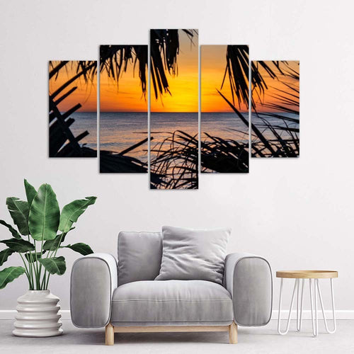 Quadro su tela 5 pannelli Spiaggia Mare Sabbia Tramonto
