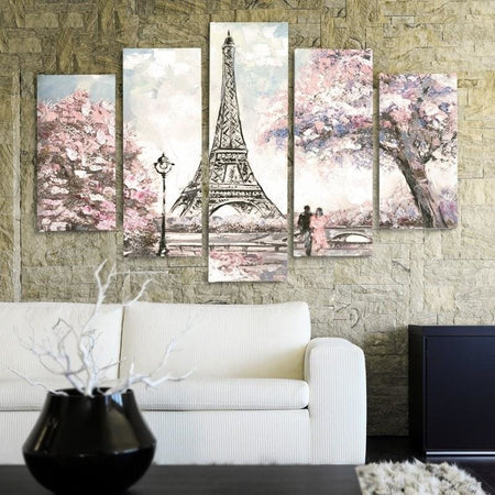 Quadri Quadro 5 pezzi Stampa su tela Torre Eiffel di Parigi pastello