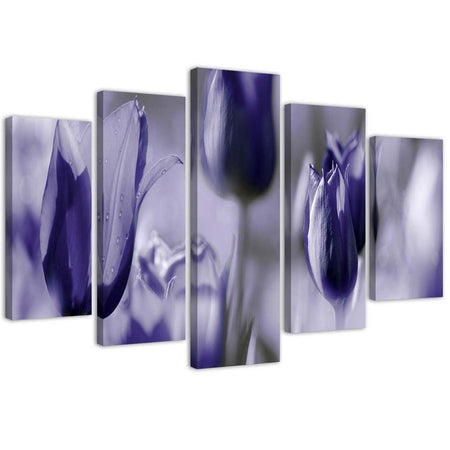 Quadro su tela 5 pannelli Fiori di tulipano viola