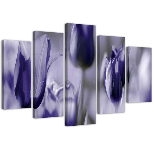 Quadro su tela 5 pannelli Fiori di tulipano viola