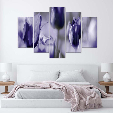 Quadro su tela 5 pannelli Fiori di tulipano viola