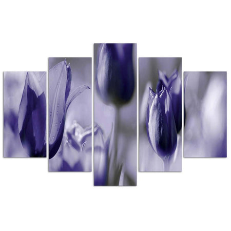 Quadro su tela 5 pannelli Fiori di tulipano viola