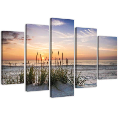 Quadro su tela 5 pannelli Tramonto sulla spiaggia