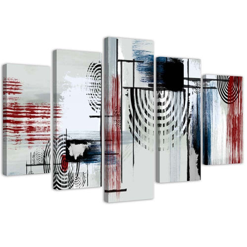 Quadri Quadro 5 pezzi Stampa su tela Grigio astratto rosso