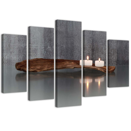 Quadro su tela 5 pannelli Zen Spa Candle Wood