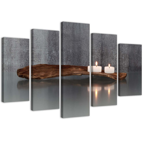 Quadro su tela 5 pannelli Zen Spa Candle Wood