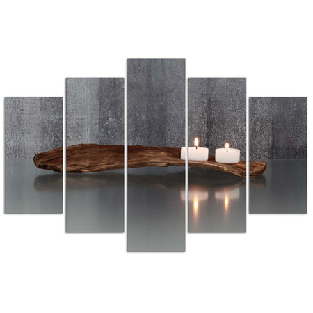 Quadro su tela 5 pannelli Zen Spa Candle Wood