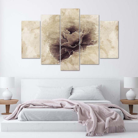Quadro su tela 5 pannelli Fiore di rosa Beige Natura