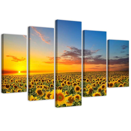Quadri Quadro 5 pezzi Stampa su tela Girasoli al tramonto