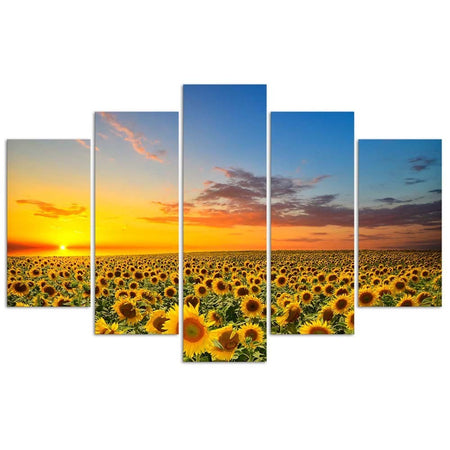 Quadri Quadro 5 pezzi Stampa su tela Girasoli al tramonto