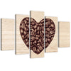 Quadro su tela 5 pannelli Caffè del cuore
