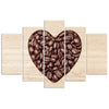 Quadro su tela 5 pannelli Caffè del cuore