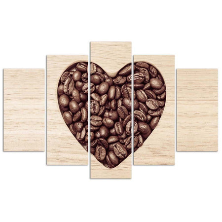 Quadro su tela 5 pannelli Caffè del cuore