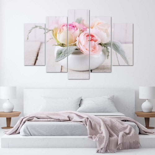 Quadro su tela 5 pannelli Vaso di rose Fiori di natura