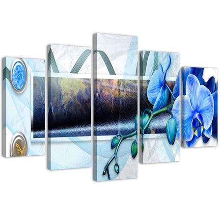 Quadro su tela 5 pannelli Astratto di orchidea blu