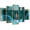 Quadri Quadro 5 pezzi Stampa su tela Windows Abstraction Turquoise