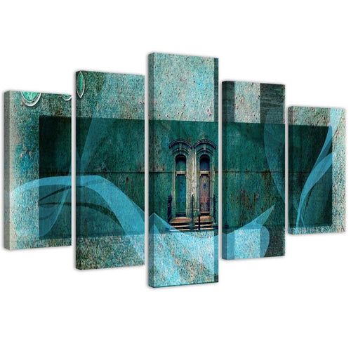 Quadri Quadro 5 pezzi Stampa su tela Windows Abstraction Turquoise