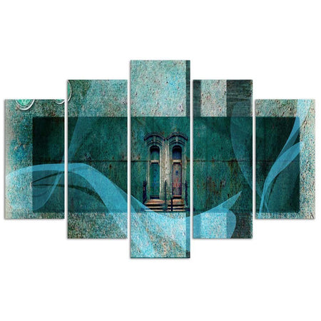 Quadri Quadro 5 pezzi Stampa su tela Windows Abstraction Turquoise