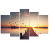 Quadri Quadro 5 pezzi Stampa su tela Passerella Uccelli al tramonto