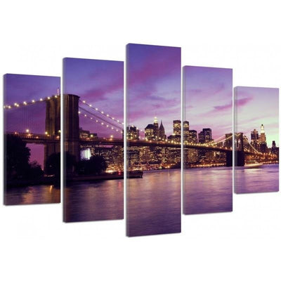 Quadro su tela 5 pannelli Tramonto a New York Manhattan