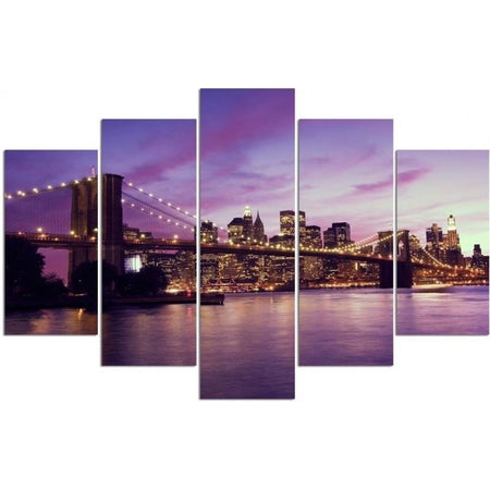 Quadro su tela 5 pannelli Tramonto a New York Manhattan