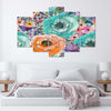 Quadro su tela 5 pannelli Fiori colorati astratti