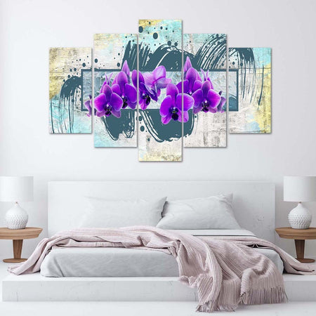 Quadri Quadro 5 pezzi Stampa su tela Orchidea fiore viola
